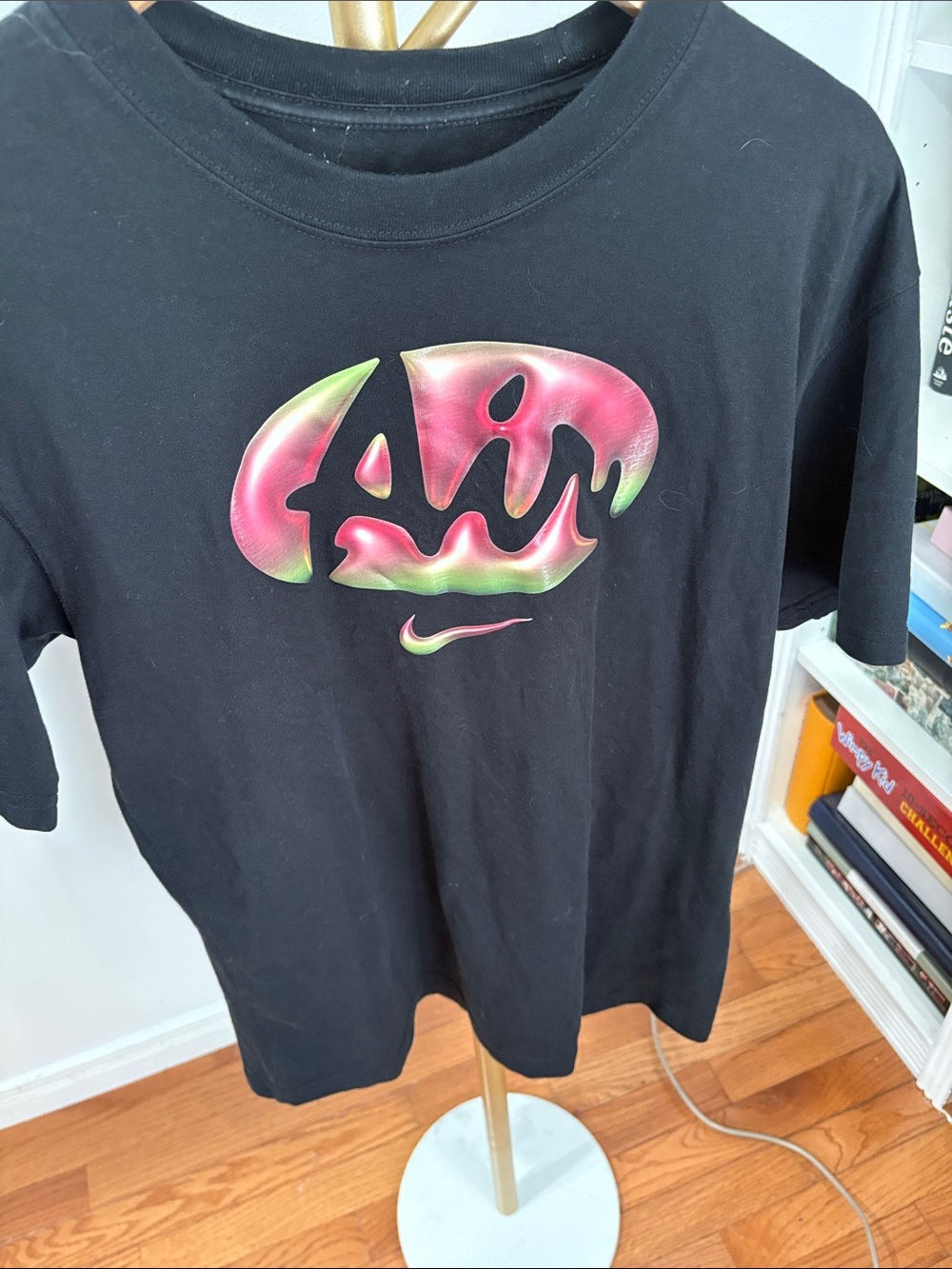 Nike Black Tee with Pink and Green Air Logo
